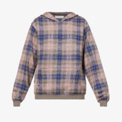 Unisex Lapis Lazuli Check-print Cashmere Hoody