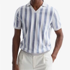 Reiss Cromer Striped Woven Polo Shirt -Default Template 4 R04087067 ICEGREYBLUE ALT02