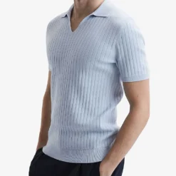 Reiss Felix Open-collar Ribbed Cotton Polo Shirt -Default Template 4 R04087071 SOFTBLUE ALT02