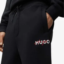HUGO Relaxed-fit Tapered-leg Cotton-blend Jogging Bottoms -Default Template 4 R04101020 BLACK ALT04