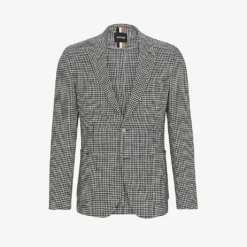 Boss Houndstooth-patterned Single-breasted Slim-fit Cotton-blend Blazer