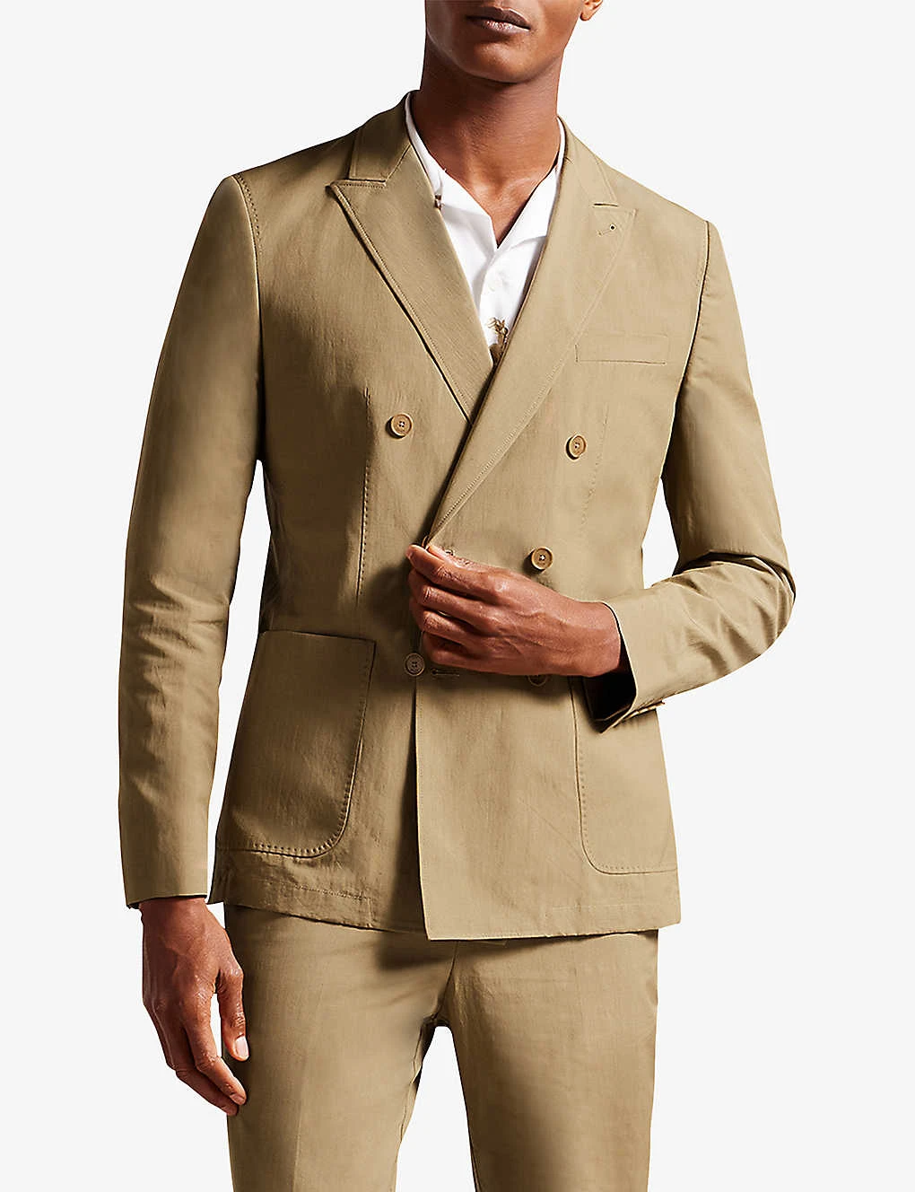 Ted Baker Slim-fit Double-breasted Cotton And Linen-blend Blazer 3 Ted Baker Slim-fit Double-breasted Cotton And Linen-blend Blazer - Image 3