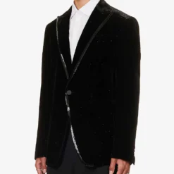 DSQUARED2 Single-breasted Sequin-trim Velour Jacket -Default Template 4 R04145471 BLACK ALT02