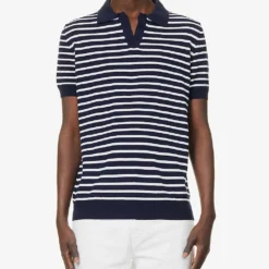 Oscar Jacobson Davon Striped Regular-fit Cotton-knit Polo Shirt -Default Template 4 R04145845 NAVYSEA ALT02