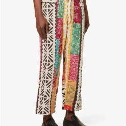 Patchwork-quilted Drawstring-waistband Tapered-leg Relaxed-fit Trousers -Default Template 4 R04146807 GOLDWHITEBLUEPINK ALT02