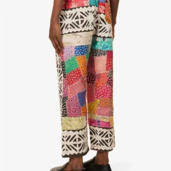 Patchwork-quilted Drawstring-waistband Tapered-leg Relaxed-fit Trousers -Default Template 4 R04146807 GOLDWHITEBLUEPINK ALT03