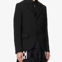 Single-breasted Checked-panel Regular-fit Woven-blend Jacket -Default Template 4 R04146908 BLACKWHITE ALT02