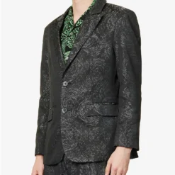 Patterned Single-breasted Notched-lapel Woven Blazer -Default Template 4 R04162394 BLACK ALT02