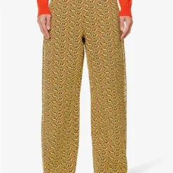 Marni Geometric-print Relaxed-fit High-rise Woven-knit Trousers -Default Template 4 R04162787 MAIZE ALT02