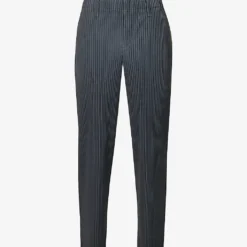 Pleated Elasticated-waist Straight-leg Regular-fit Knitted Trousers