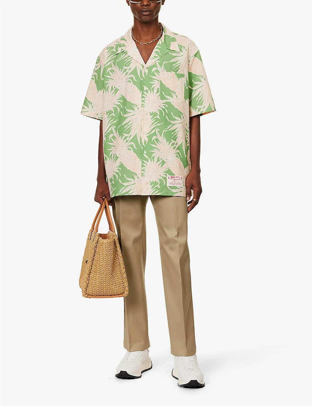 Valentino Brand-patch Pressed-crease Regular-fit Straight-leg Cotton Trousers 2 Valentino Brand-patch Pressed-crease Regular-fit Straight-leg Cotton Trousers - Image 2