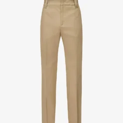 Valentino Brand-patch Pressed-crease Regular-fit Straight-leg Cotton Trousers