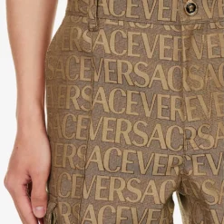Versace Logo-print Tapered-leg Mid-rise Canvas Trousers -Default Template 4 R04181567 BROWNBEIGE ALT04
