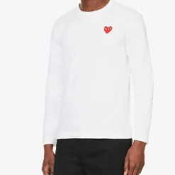 Comme Des Garçons Play Heart-appliquéd Long-sleeved Cotton-jersey T-shirt -Default Template 4 R04186013 WHITE ALT02